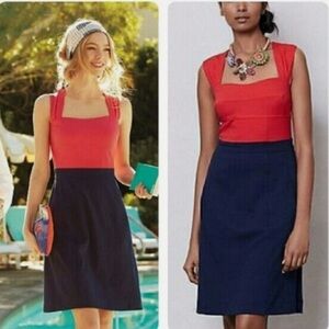 ANTHROPOLOGIE GIRL FROM SAVOY COLOR BLOCK PONTE BLUE AND RED DRESS SIZE 10